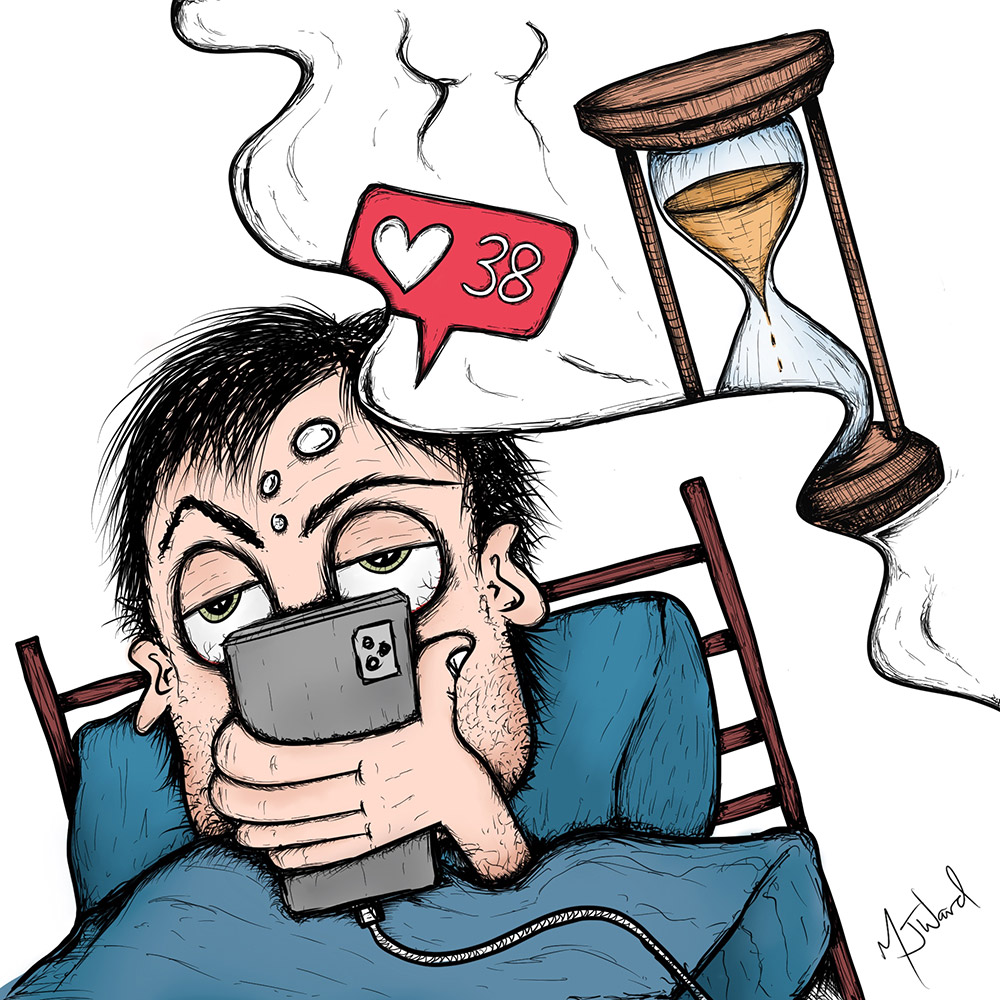 Social Media Addiction Art Mobile Phone Addict Drawing Social Artwork